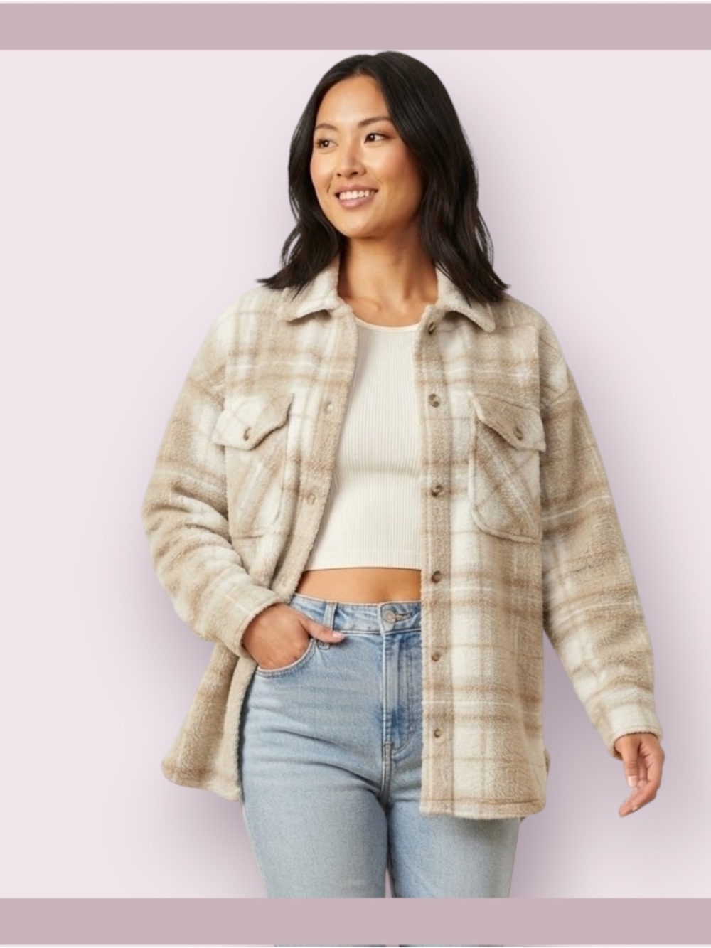 Thread & Supply Beige & Cream Plaid Shacket